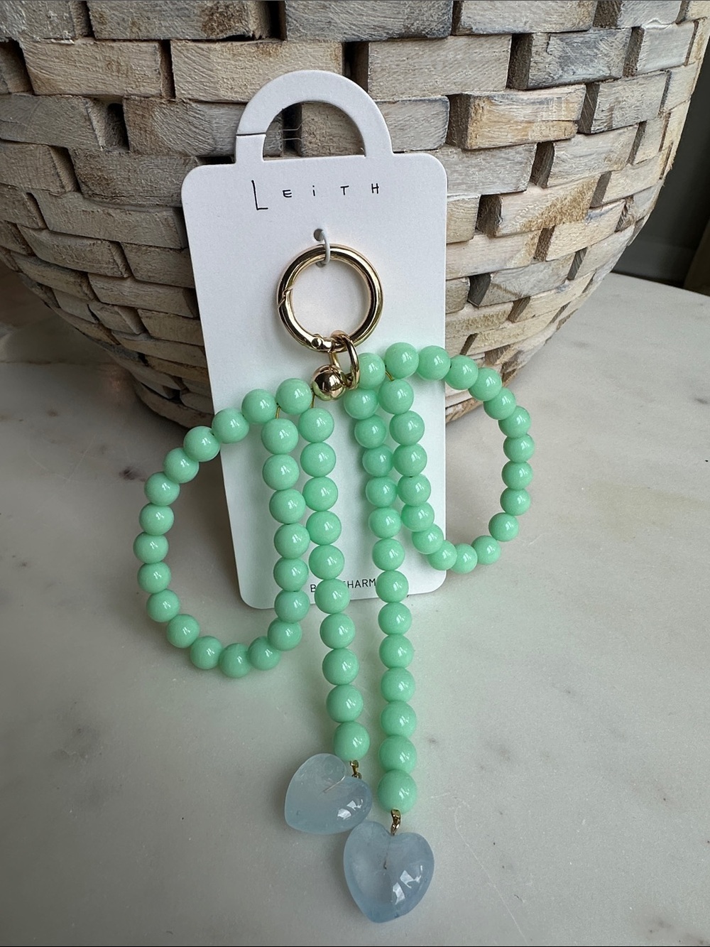 Leith Mint Beaded Heart Charm Key & Card Holder